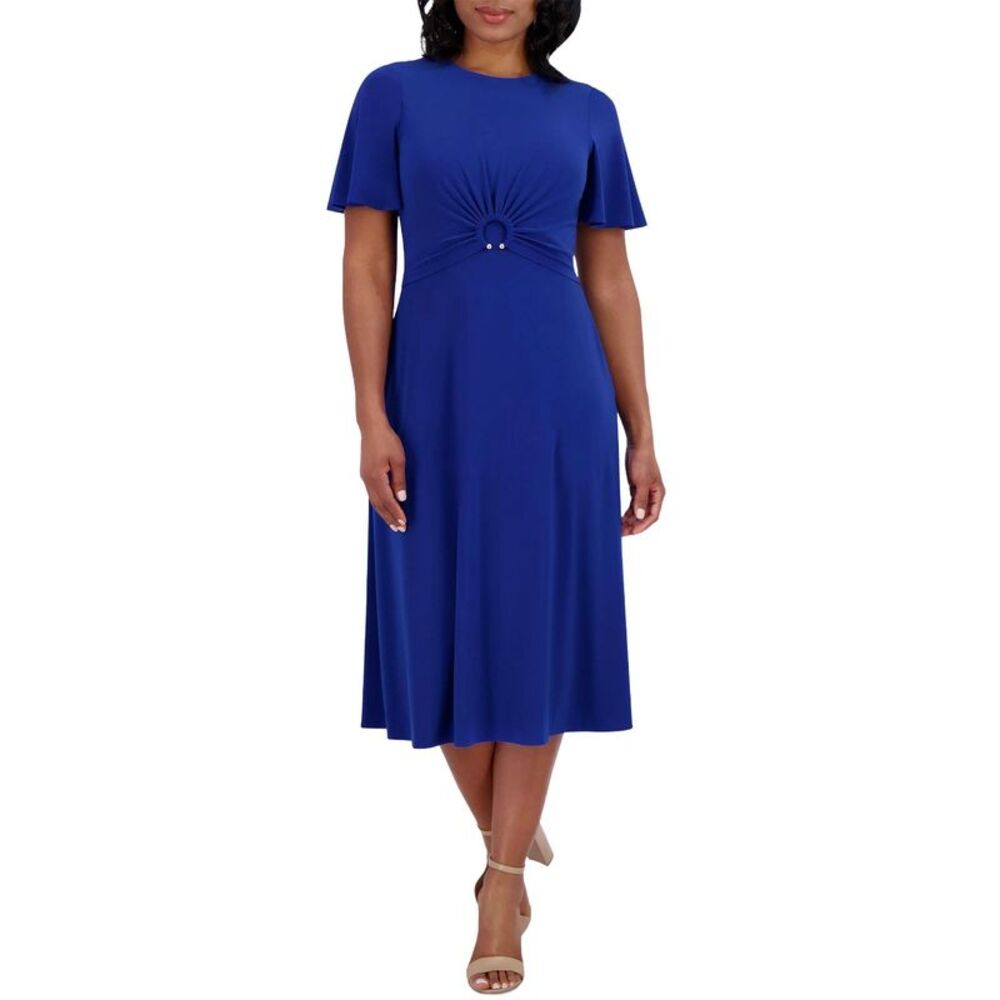 Jessica Howard Womens Petite Round-Neck Midi Jersey Dress 10 Royal - NWT $109